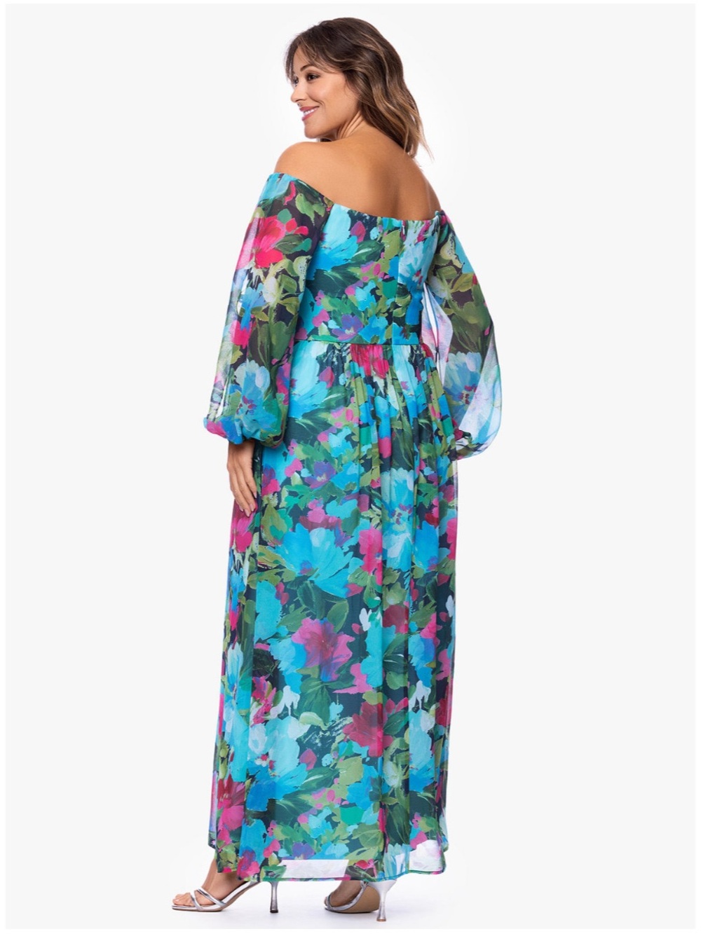 XSCAPE Plus Size Off the Shoulder Printed Gown - Wedding Guest Dress - 16W - Picture 4 of 17